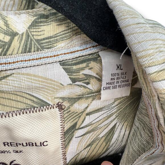 Vintage Y2K Island Republic Camp Shirt Tropical Palm Leaf Print 100% Silk Mens M - Picture 4 of 7